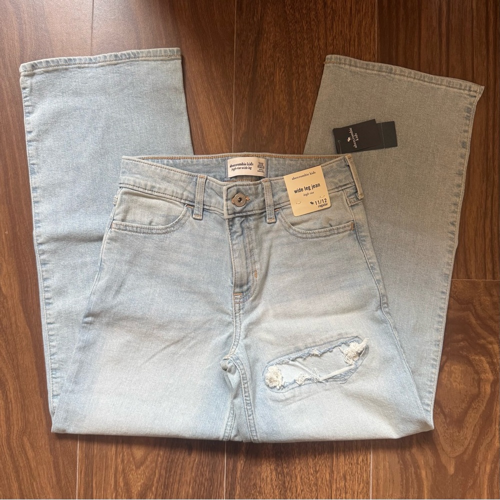 Abercrombie Kids Wide Leg High Rise Jeans Light Wash Size 11/12 Regular - Picture 6 of 12